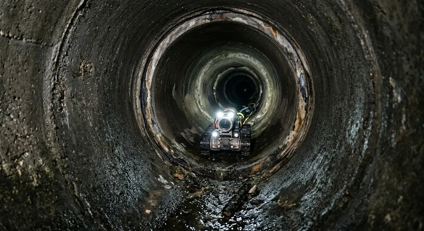 Robotic sewer camera inspecting pipe interior for Sewer Line Cleaning in Pawtucket
